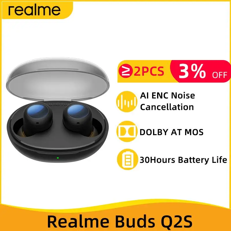 

realme Buds Q2 S TWS Наушники Bluetooth AI ENC Шумоподавление Беспроводные наушники 30 часов автономной работы Dobly Atmos Поддерживается