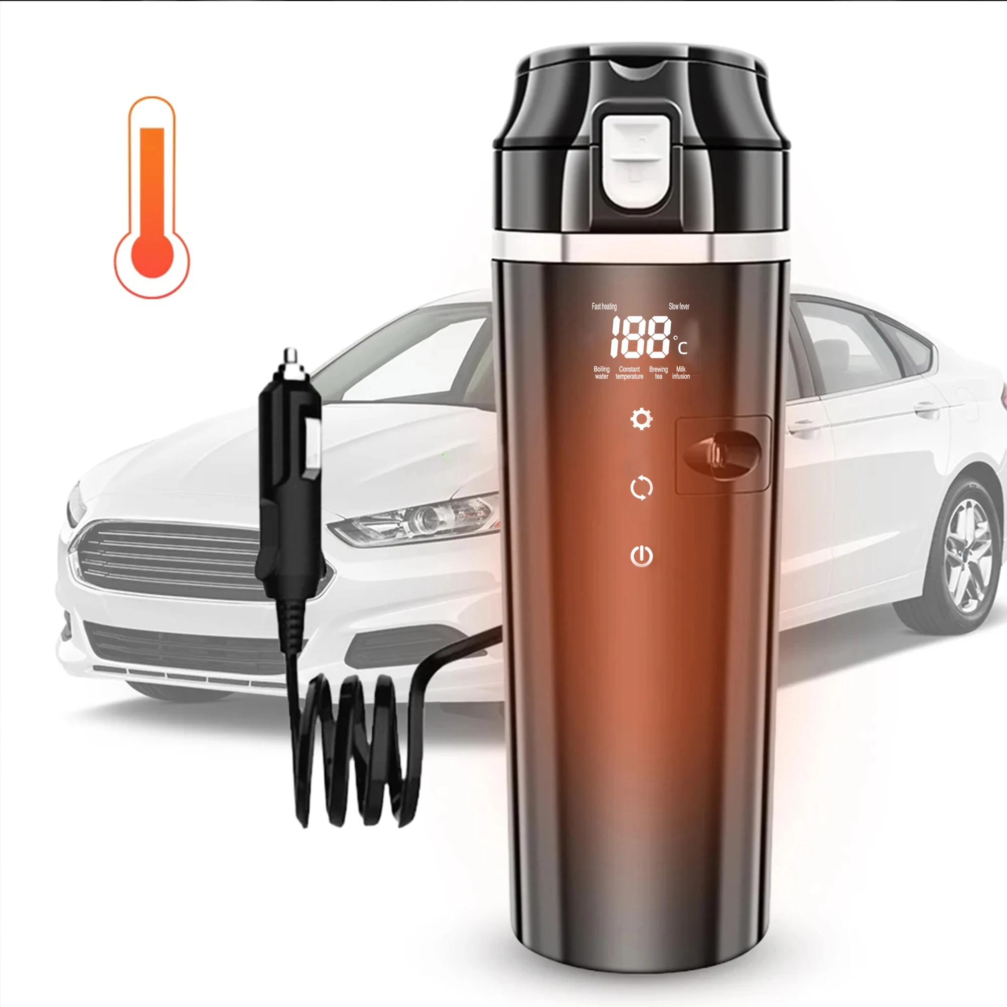 12V/24V 차량용 히팅컵 디지털 LCD 디스플레이 차량용 가열 스마트 머그컵 스마트 온도 조절 커피/우유 가열 주전자 보온컵