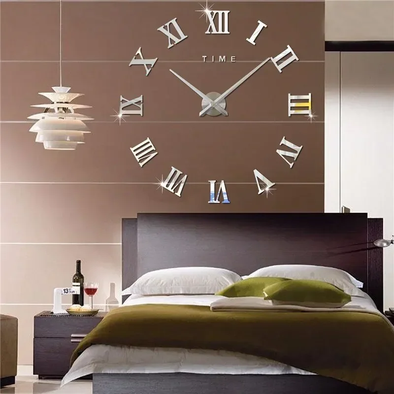 3D Acrylic Digital Wall Clock Roman Numerals Design Mirror Wall Clock Fashion Large Round DIY Self Adhesive Clocks wall clock digital wall clock
