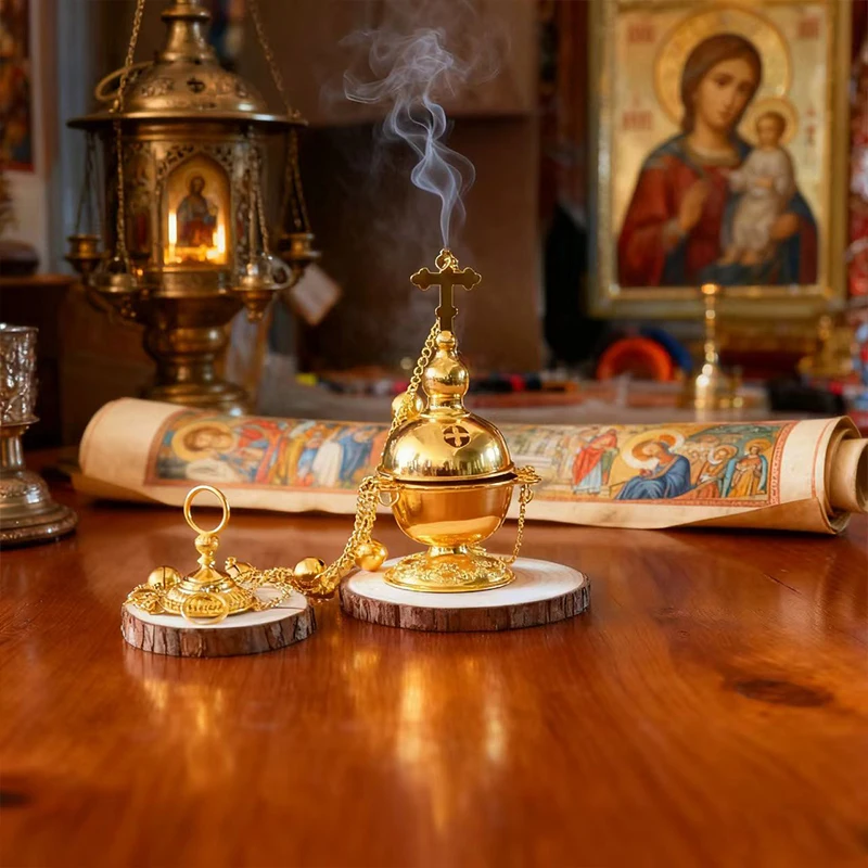 Neuer Orthodoxer Christlicher Weihrauchbrenner Klassisches Heiliges Muster Exklusive Zeremonie für Gläubige Weihrauchbrenner Sakral und Respektvoll – Detail 9