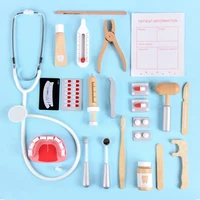 Wooden Pretend Play Doctor Educational Toys for Children Simulation Dentist Check Brush Teeth Medicine Set Role Playing Games 2