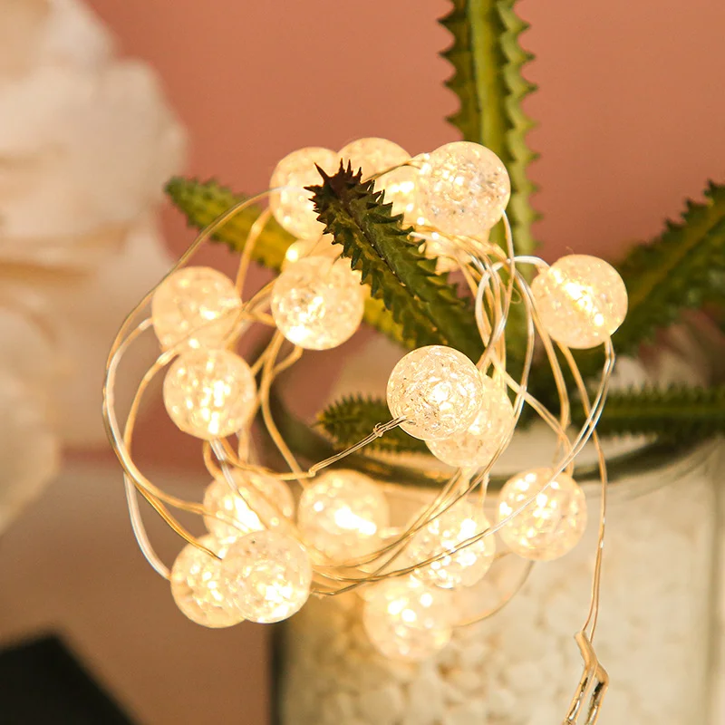 Battery-Powered Crackle Ball LED String Lights - Outdoor Garden & Event Decoration