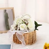 Wicker Rattan Flower Child Basket With Pearl Handle And Bow Hand Woven Easter Basket Wicker Basket Wedding Party Home Decoration 3