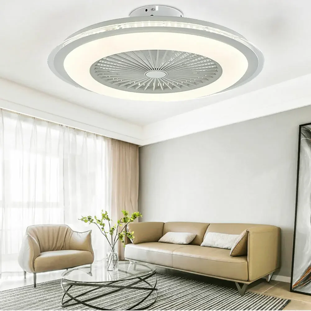 

Ceiling Fan With Light LED Bladeless Dimmable Sealing Fan Remote Lamp Home Decor 23" Chandelier For Living Room Bedroom 110V