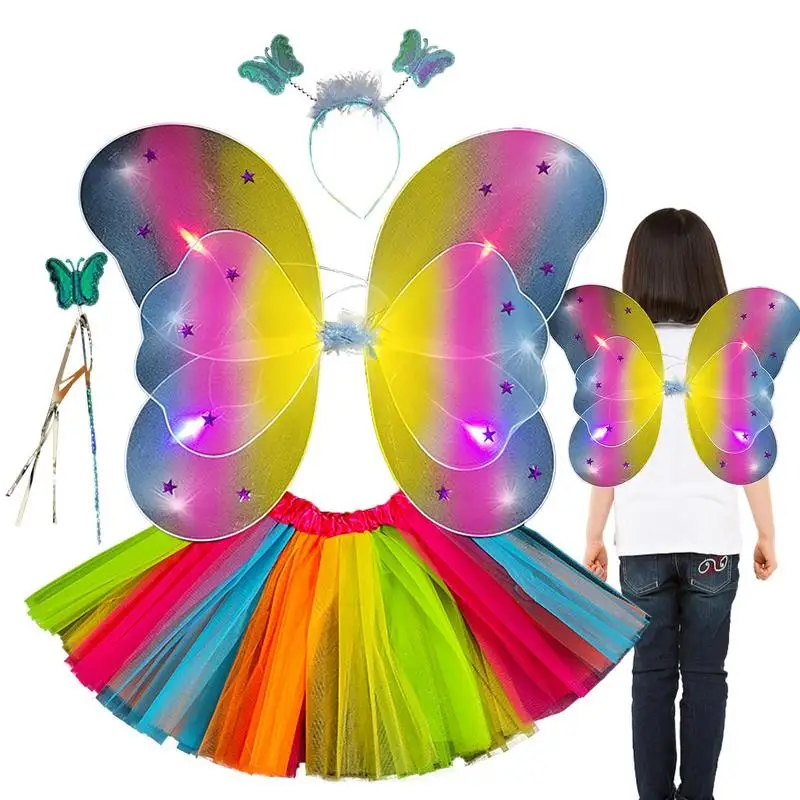 

Fairy Wings For Girls Butterfly Wand Cosplay Accessories With Lights 4 Pcs Dress Up Fairy Wings For Little Girls GirlsCostumes