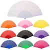 Portable Folding Fan Plain Plastic Cloth Hand Fan Chinese Elegant Fabric Hand Fan for Weddings Travel Party Dancing Cosplay 1