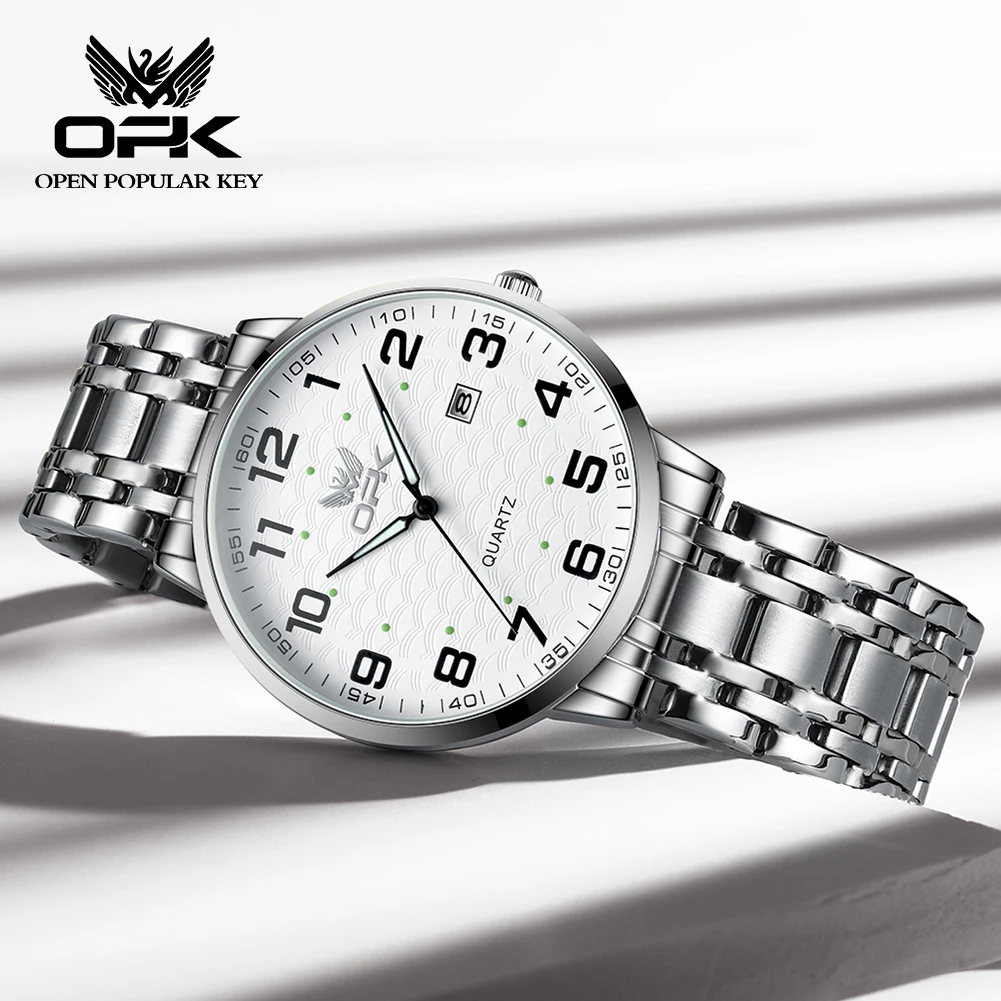OPK brand fashion waterproof steel belt single calendar trend men's quartz watch 6006 4