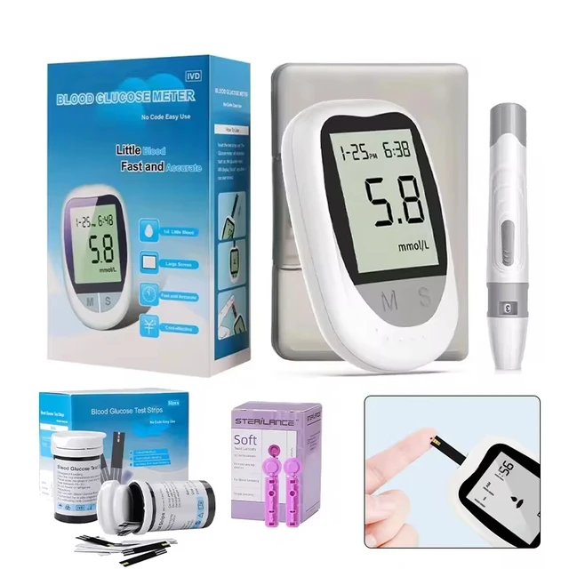 AJC Blood Glucose Meter Medical Glucose Test Strips Lancets Devices Glucometer Kit Diabetic Diabetes Digital