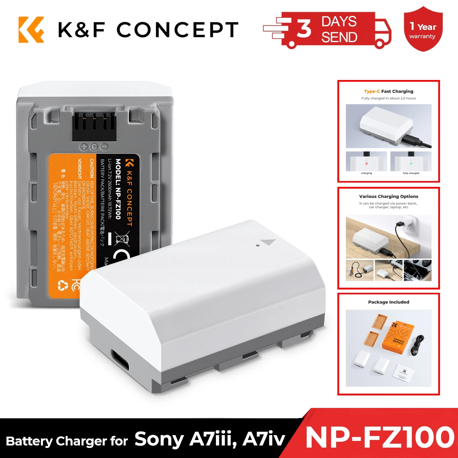 K&F Concept NP-FZ100 Battery Charger Set For Sony Alpha - Cellular Kenya - View #3