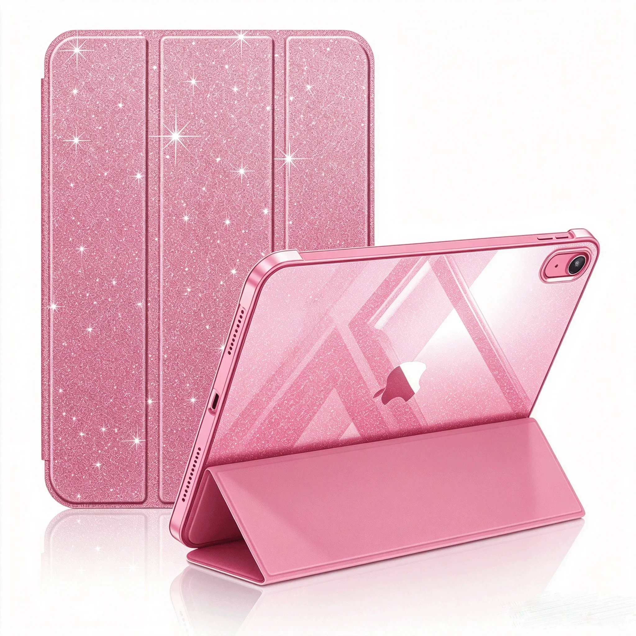 Glitter Sparkly Frosted Clear Tablet Case with Auto Sleep/Wake Multi-Angle Stand