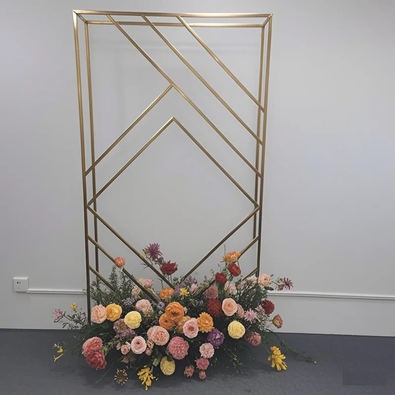 Wedding gilded iron screen party banquet background props rectangular arch stage gold geometric frame