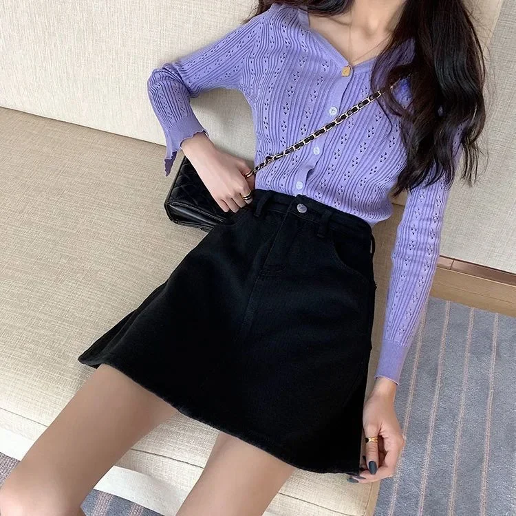 블랙 하이 웨이스트 슬리밍 a 라인 미니 드레스 여성 캐주얼 트렌디 바디콘 스커트 데님 반바지 여름 2021 새로운 스타일