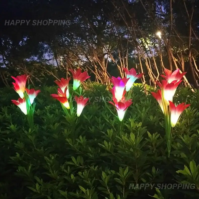 

Уличная лампа на солнечной батарее в виде цветка лилии, водонепроницаемый садовый ландшафтный светильник для газона, домашний декоративный ночник с цветами, уличные фонари на солнечной батарее