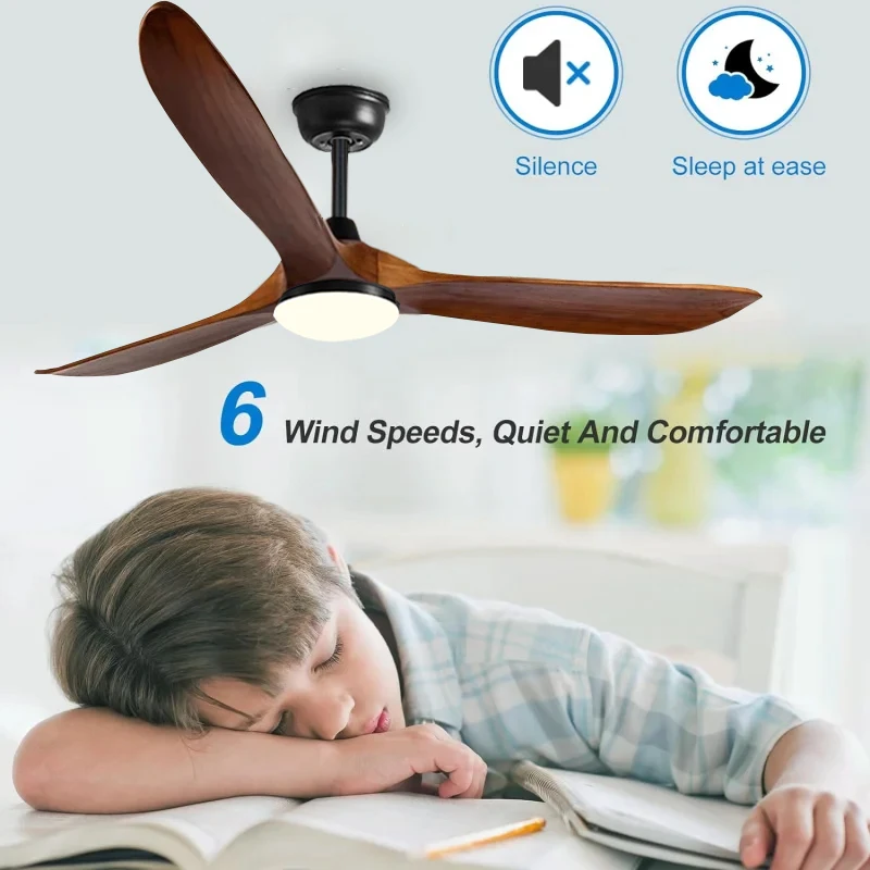 High Power DC Motor, Remote Control with Light, Living Room, Dining Room, 3 Blades, Solid Wood Propeller, 52 Inch Ceiling Fan 5