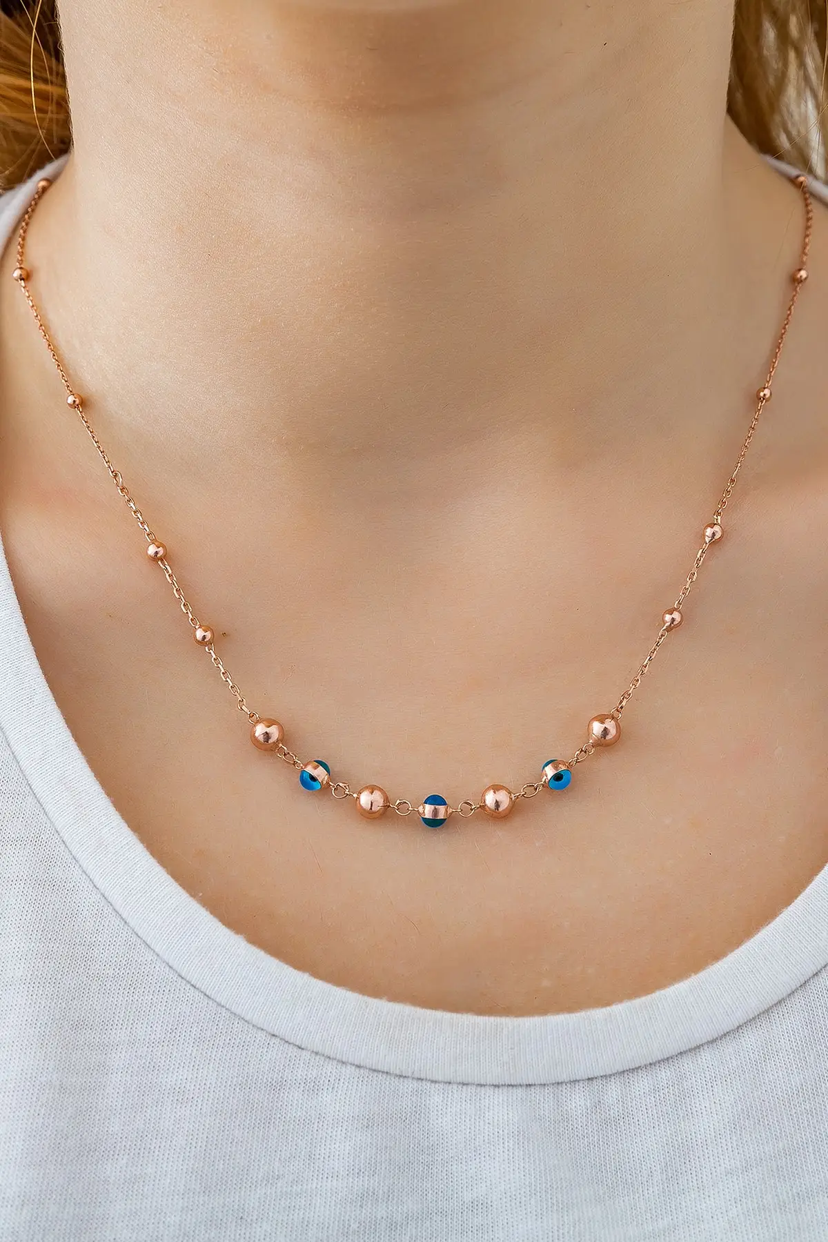 

Women's Sirali Evil Eye bead Ball Chain Model 925 Sterling Silver Necklace