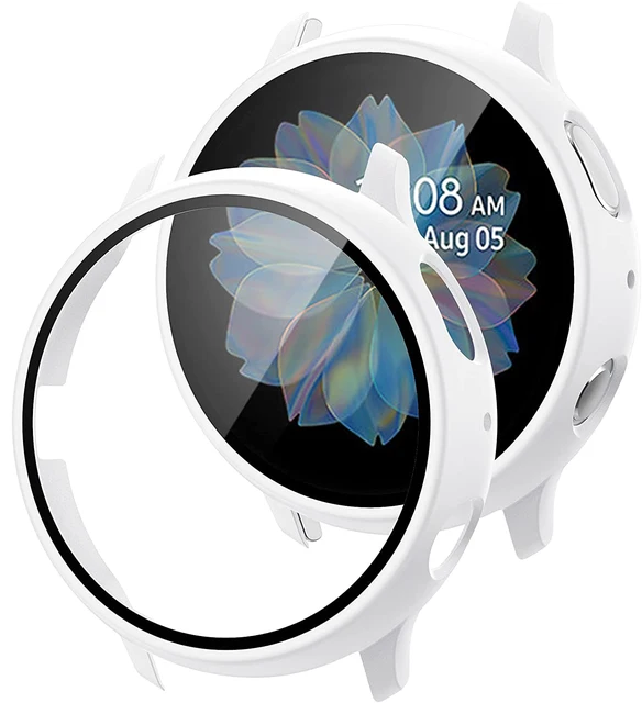 PC Hard Case for Samsung Galaxy Active 2 44mm 40mm Bumper Full Around Glass+ Screen Protector Cover for Galaxy Watch Active 2 White