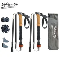 2Pcs Lightweight Trekking Sticks Canes Folding Climbing Poles Walking Poles 3-Folded Rod Cane for Sitting EVA+Cork Handle Sticks 1