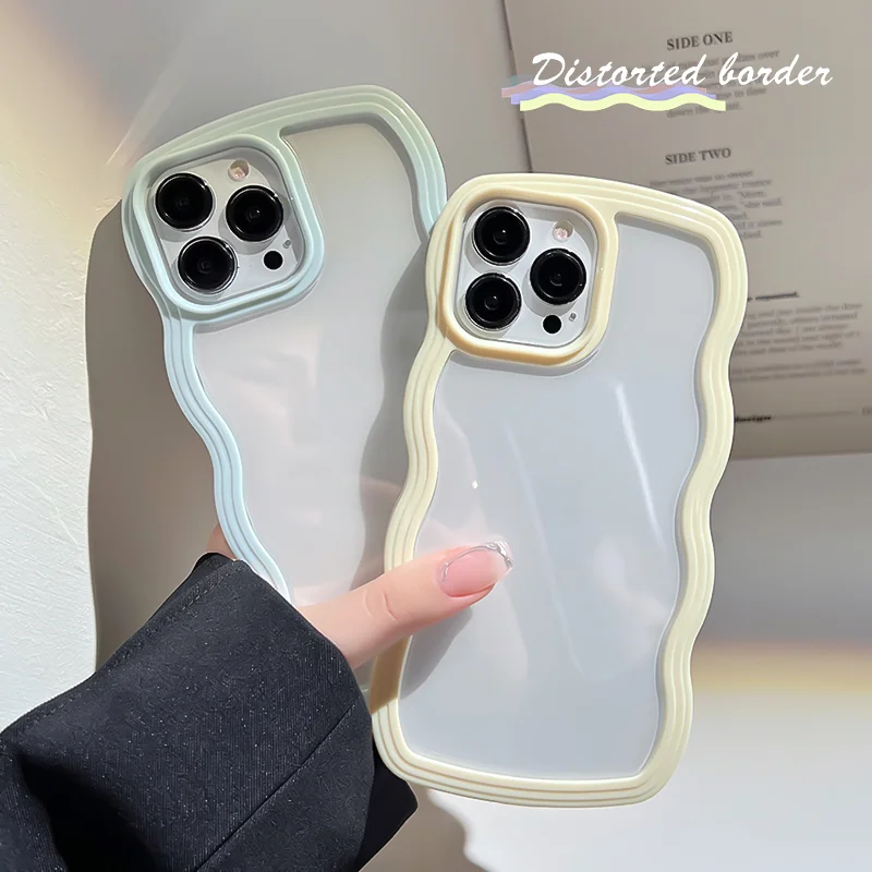 Chic Candy Transparent Shockproof Phone Case with Wave Frame Design