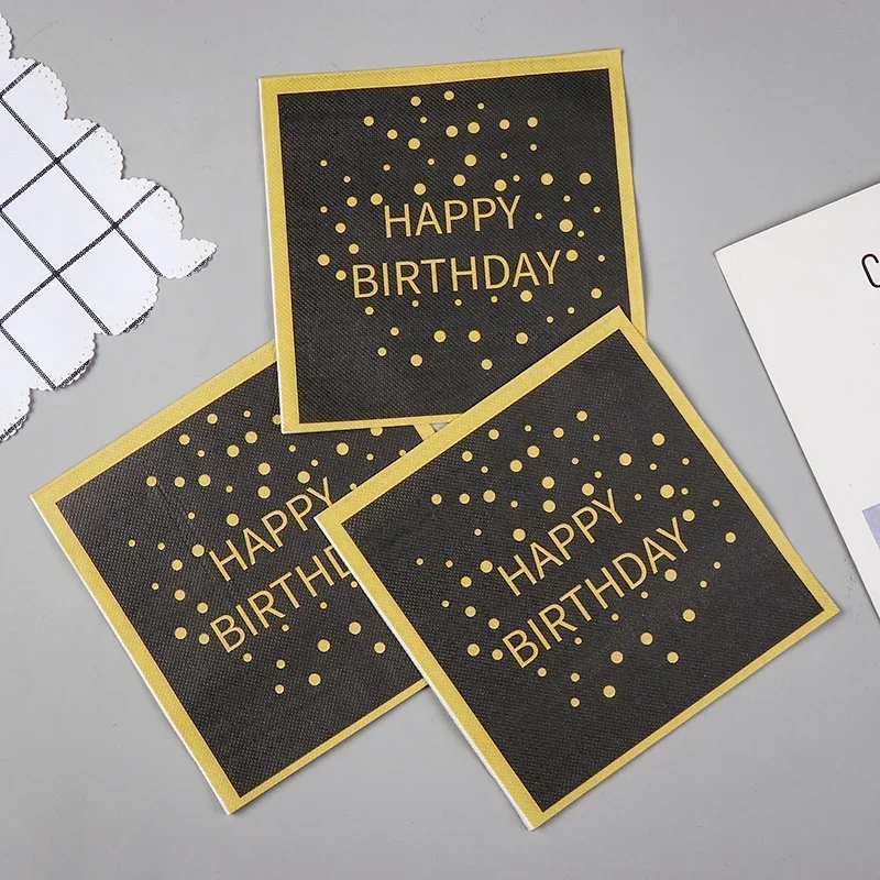Paper Napkins Birthday Party Colorful Printing Napkins Square Paper Napkins Gold Lettering on Black Background Paper Placemats 20pcs/pac 33cm