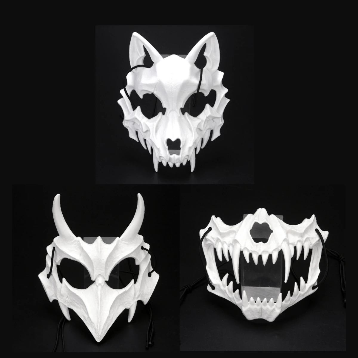 Halloween Mask Half-face Cos Dragon God Fierce Tiger Night Fork Tengu Man Wolf Performance Skull