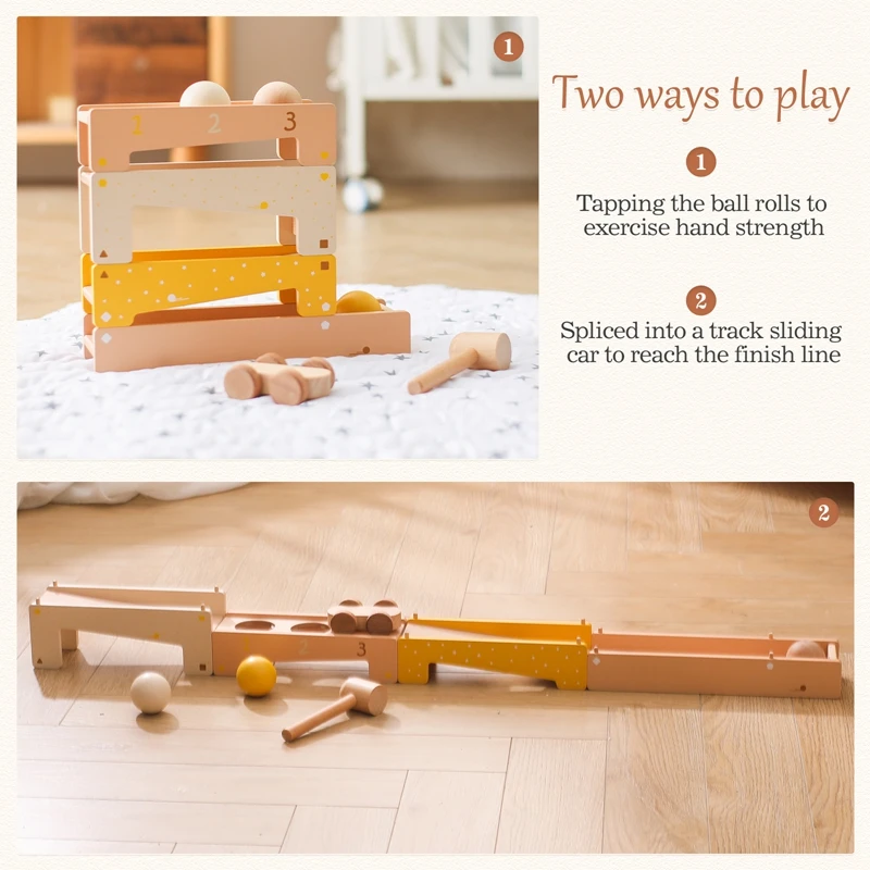 Baby Montessori Educational Toys Wooden Railway Tracks Set Wooden Train Track Accessories Ball Tapping Toys for Kids Gifts 5