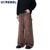 Removable Double Knee Denim Carpenter Pant Mens Retro High Street Straight Wide Leg Washed Distressed Jeans Men 1