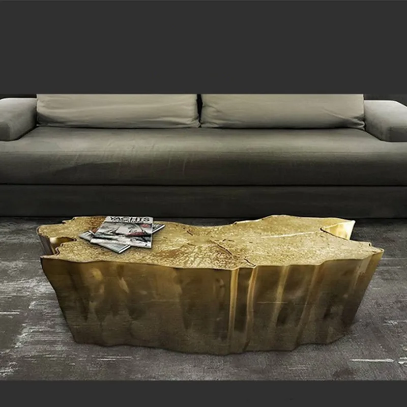 

Italian light luxury designer coffee table creative stainless steel engraved special-shaped sofa side