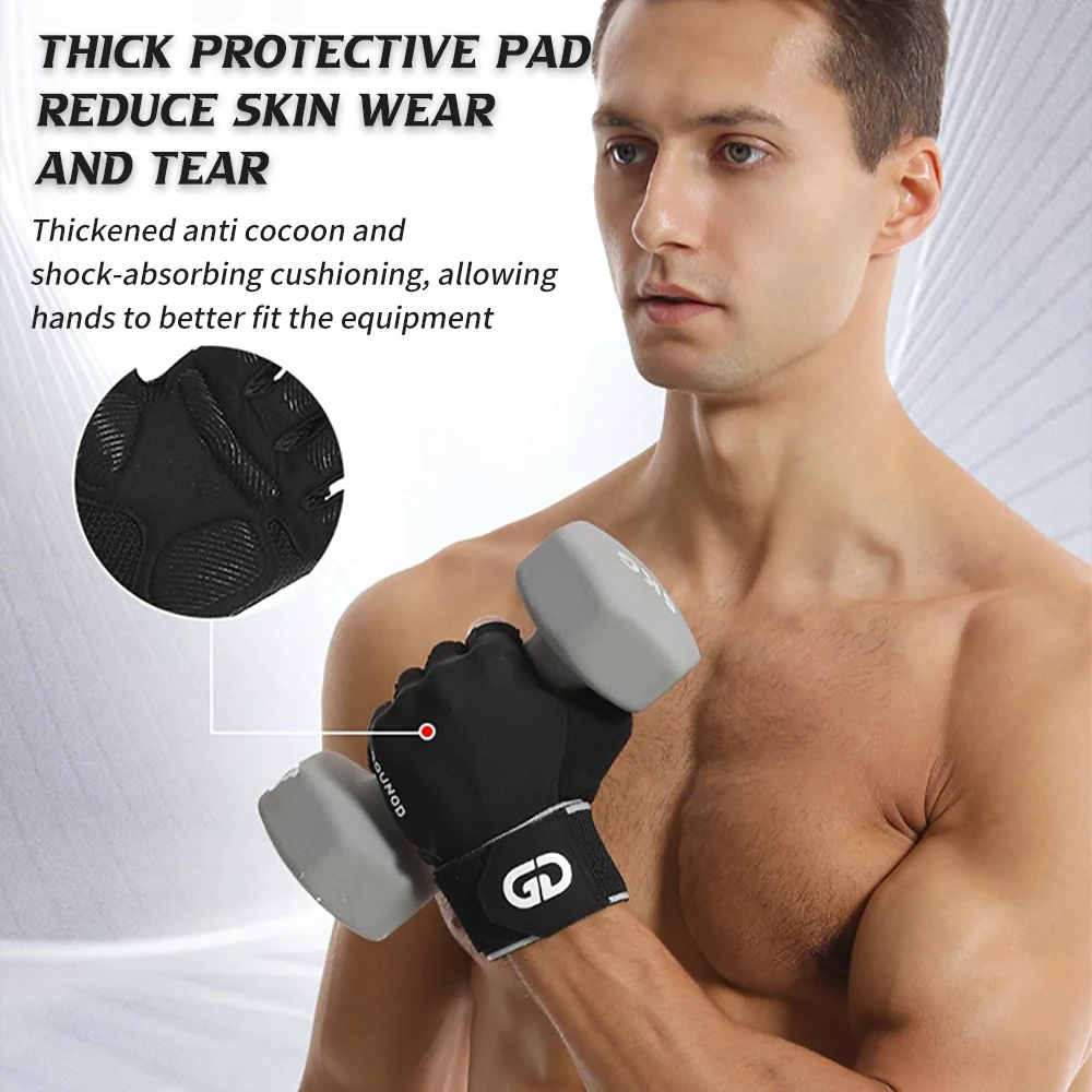 1Pair Half Finger Gym Fitness Gloves with Wrist Wrap Support Wristbands Straps for Men Women Workout Weightlifting Gloves 5