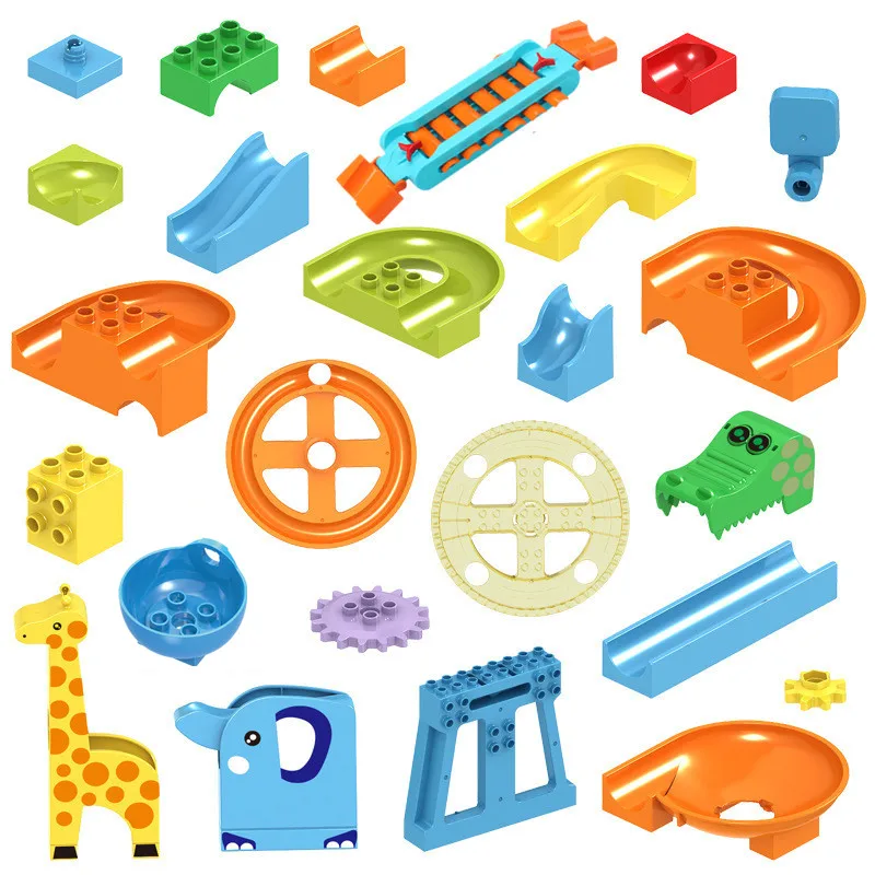 Big Marble Run Rolling Ball Gear Wheel Giraffe Spiral Funnel Elephant Slide Race Track Special Parts Compatible Large Accessory