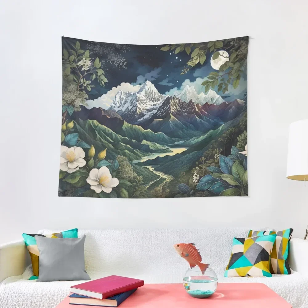 

Alpine Luminance: A Scenic Landscape of Moonlit Mountains Tapestry Aesthetic Room Decorations Tapestry