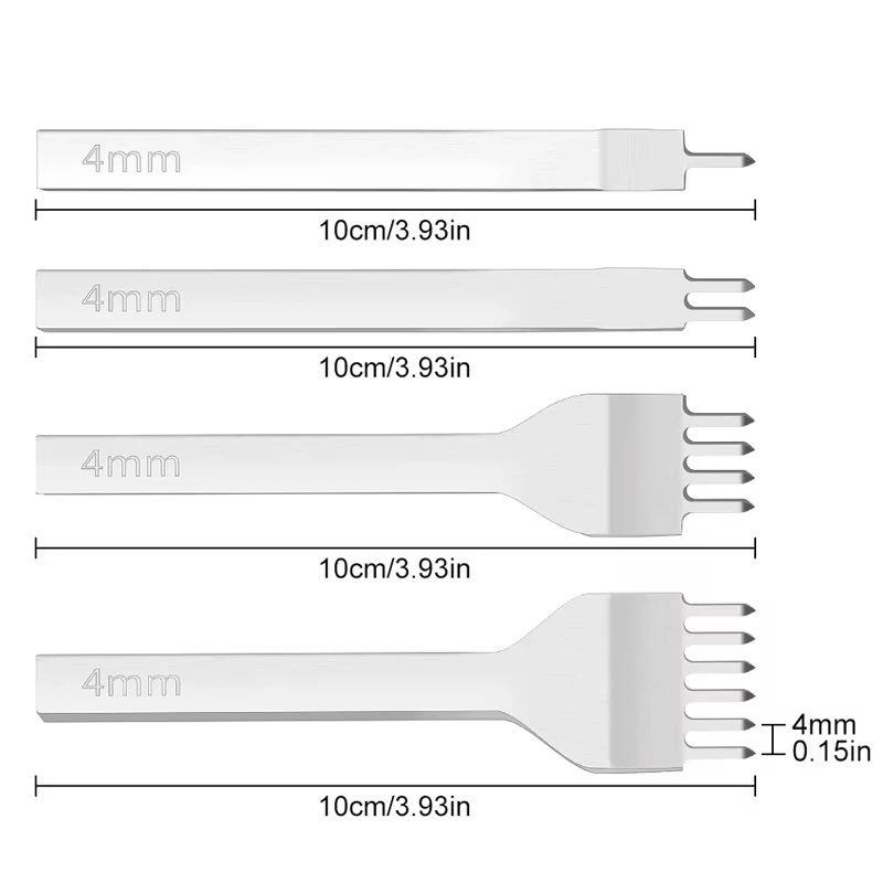 Leather Punch Tool 3/4/5/6mm Spacing Punch Set for Leather Hole Punches Lacing Stitching Sewing DIY Leather Craft 1/2/4/6 Prong