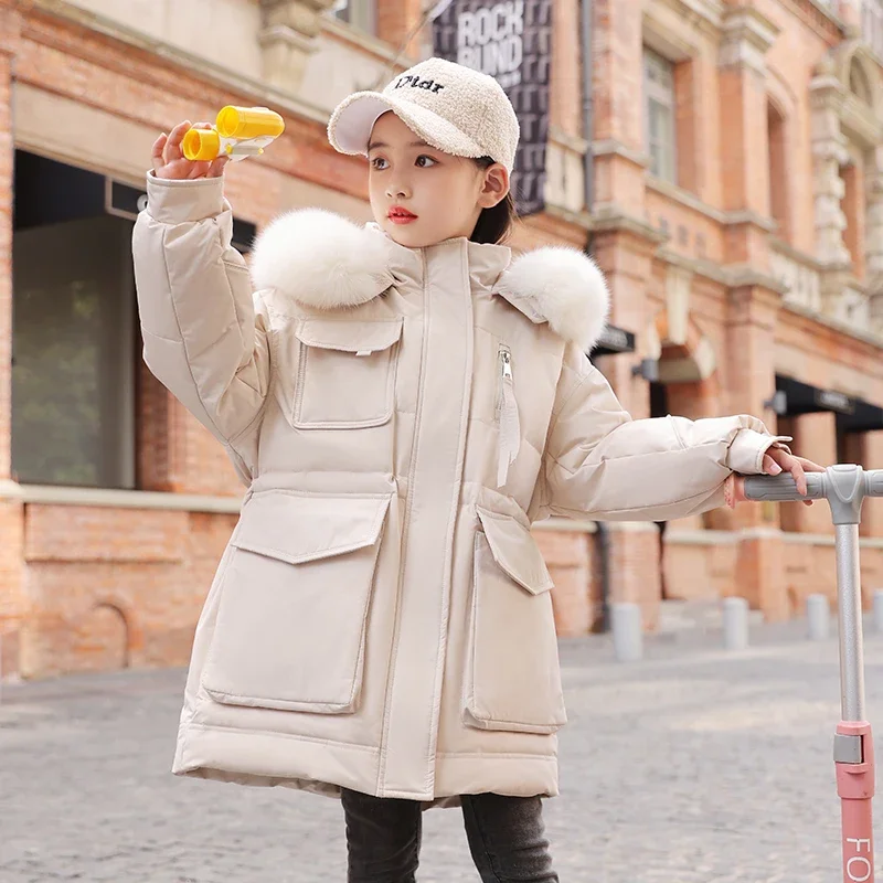 

-30 Degrees Warm Girls Winter Jacket Children Down Clothes Thicken Real Fur Collar Kids Parkas Outerwear Girl Coat 5-12 Years