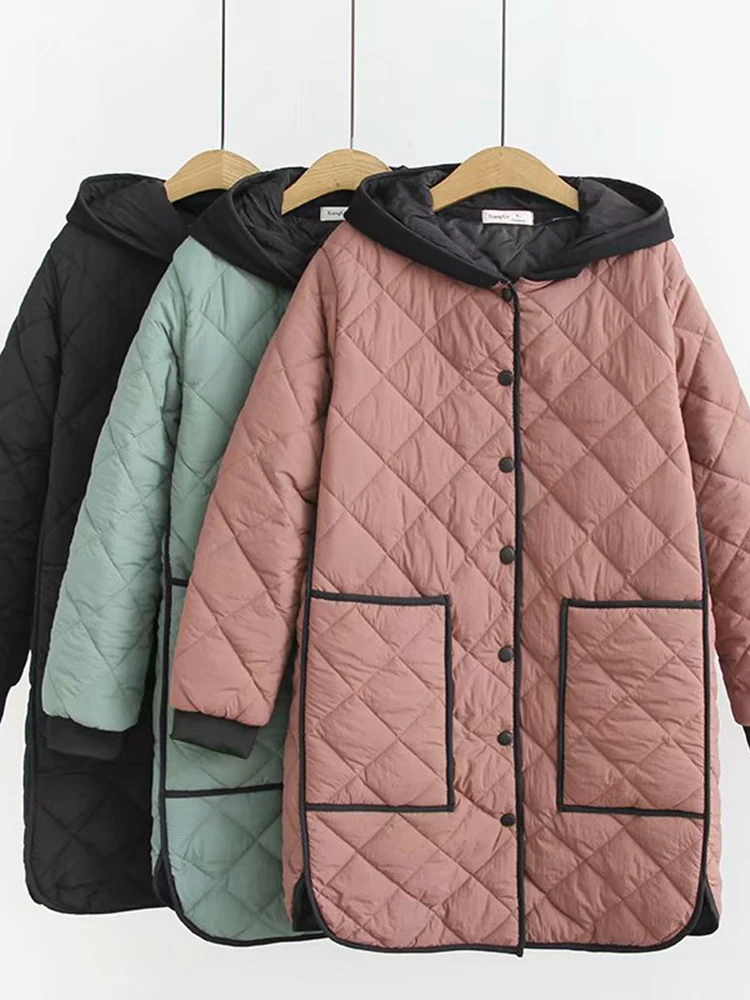 

XL-4XL Loose Women's Autumn Winter 2023 New Coats Loose Hooded Casual Jackets Outerwear Female Black Green Coat Clothing