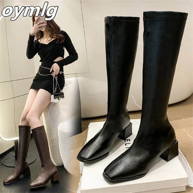 

Tall but knee-length boots women's 2022 new autumn and winter plus velvet thick heel knight boots small skinny boots