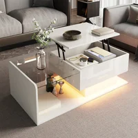 Table basse, blanc brillant, table d'appoint, table basse avec plateau en verre et effet LED, avec plateau en verre 1