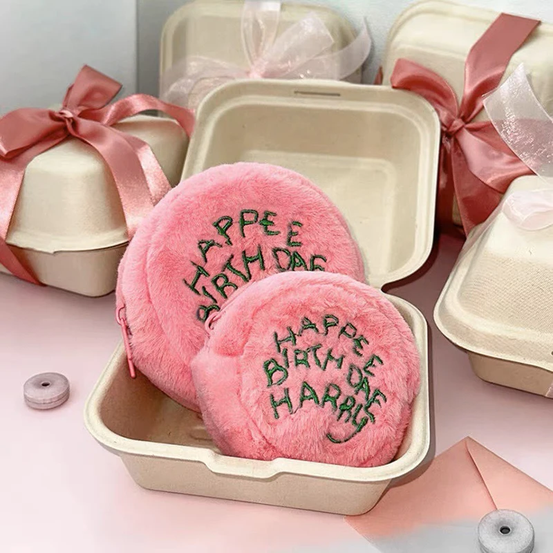 

Mini Plush Embroidery Cute Zipper Storage Bag Organizer Makeup Bag For Girls Pink Coin Purse Wallet Storage Bag Gifts
