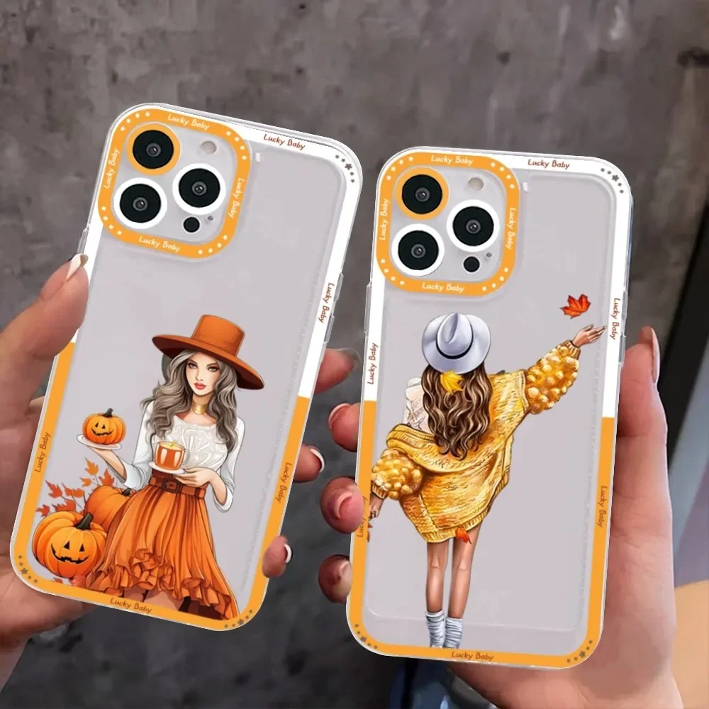 Happy Autumn Girl Pumpkin Fall Phone Case Per Samsung S 20 S 21 S 22 S 23 Lite Plus Ultra Mobile Cover