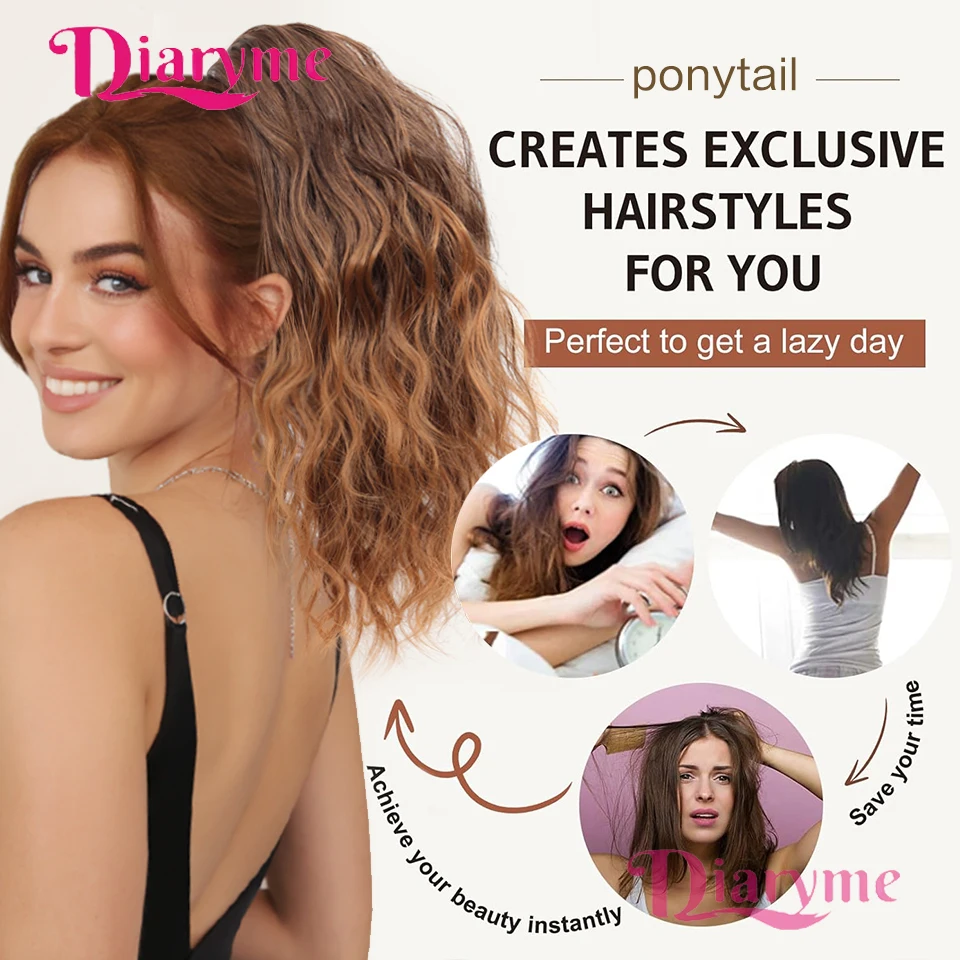 Synthetic Ponytail Extension 14 Inch Claw Clip Ponytail Extension  Wavy Curly Claw Clip in Ponytail Hair Extensions Natural