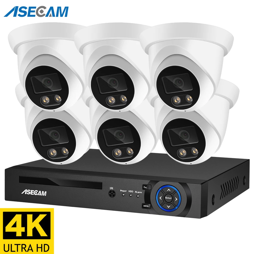 ASECAM Security Camera System 8MP 4K POE NVR Kit CCTV Audio Outdoor AI Color Night Vision Home Video Surveillance Camera