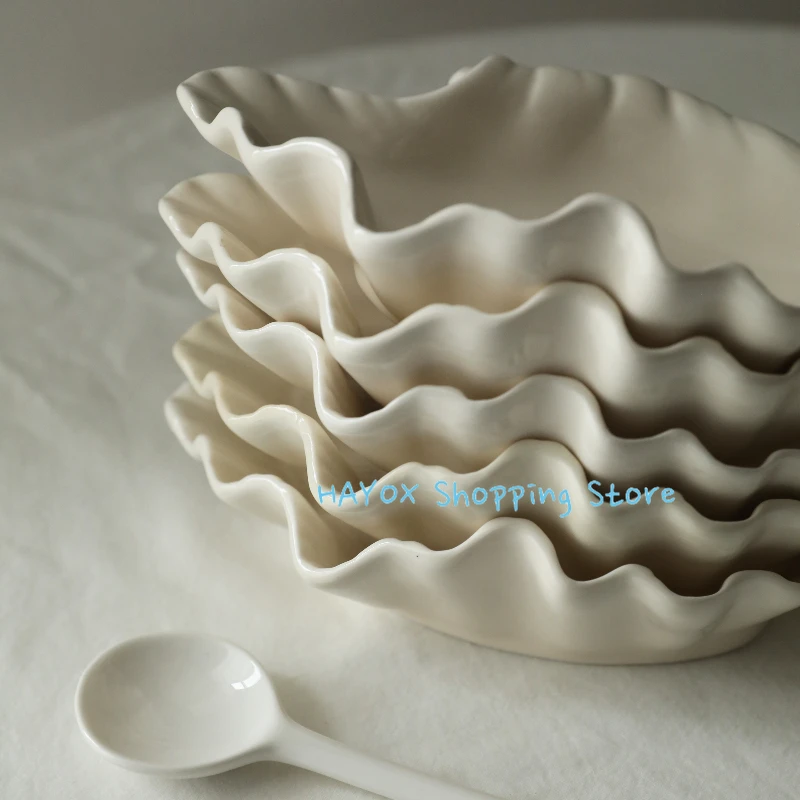 Three-dimensional Shell Plate Cream Retro Ceramic Plate Fruit Snack Dinner Tray Dish Set Jewelry Storage Dish Tableware dining dish