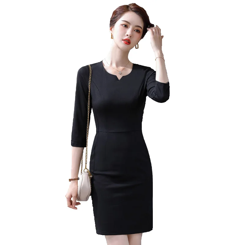 

Three Quarter Elegant Dresses OL Styles Spring Autumn Women Business Work Wear Bodycon Dress Professional Ladies Vestidos