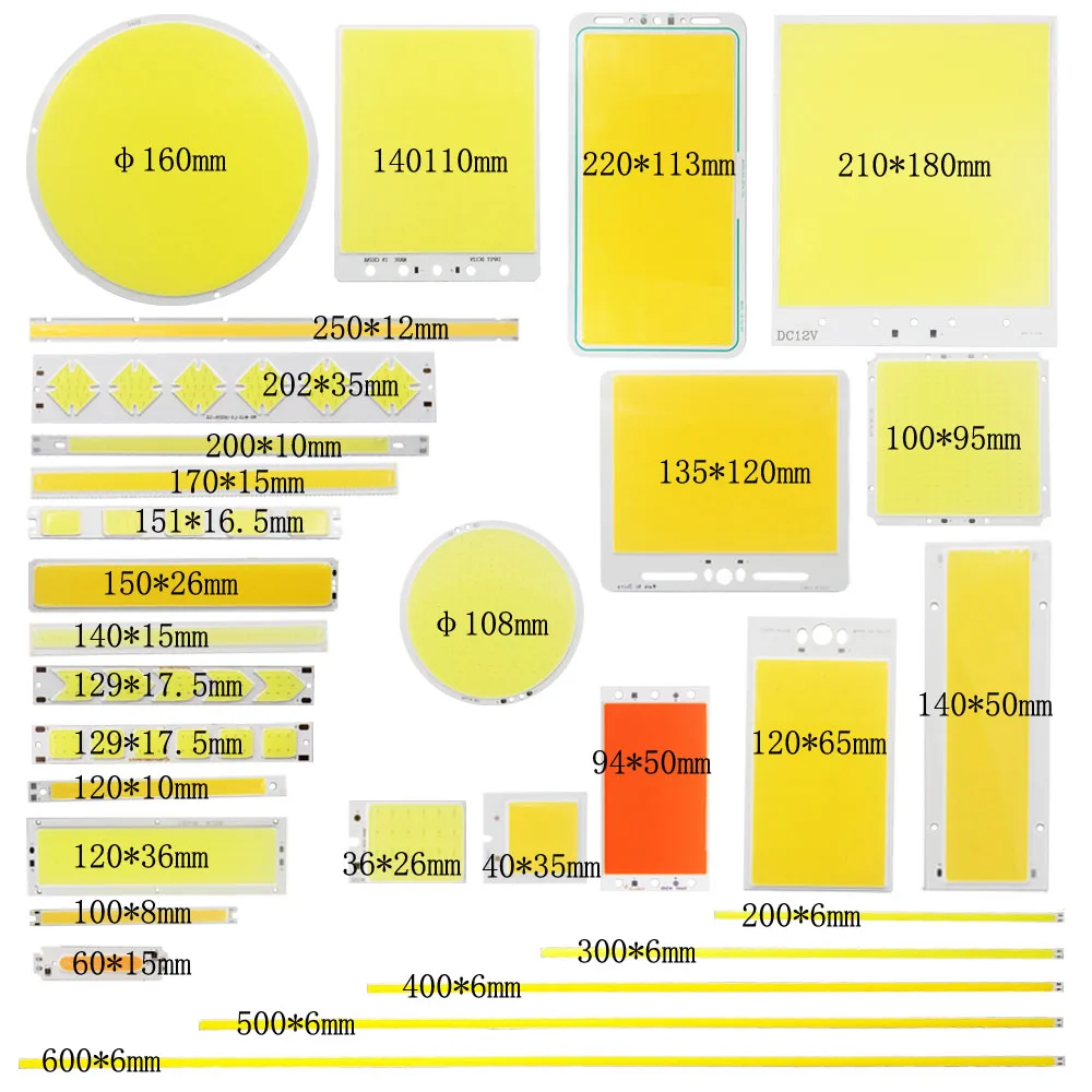 DC 12V All Size 2-200W COB LED Lamp Strip Panel Module Chip Diode Bar Round Shape for DIY Desk Car Fashion Lighting Fixture