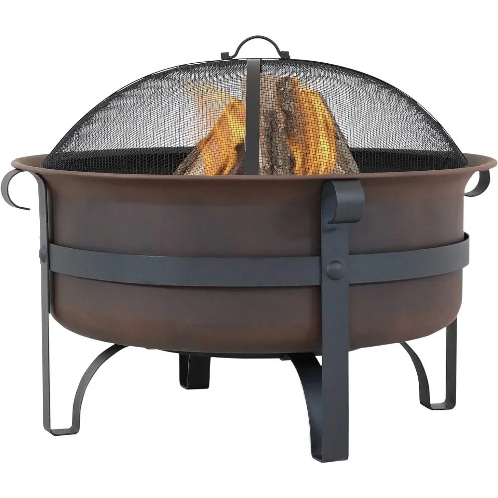 Fire Pit, 29-Inch Bronze Cauldron Wood-Burning Fire Pit Bowl - Includes Portable Poker and Spark Screen, Outdoor Fire Pit