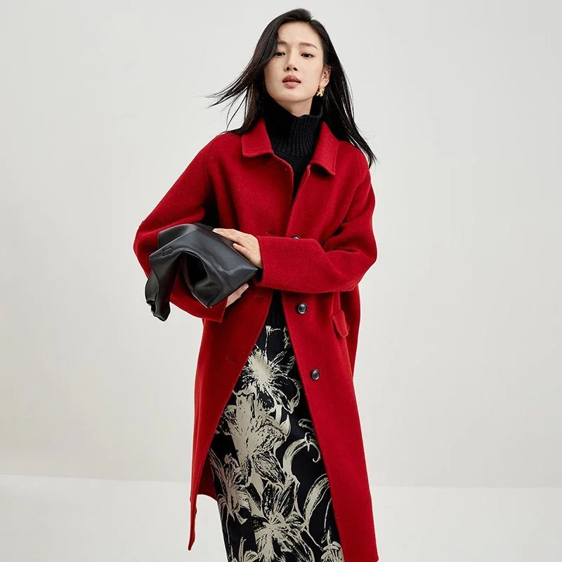 SENTUBILA Double-faced Woolen Long Jacket For Women 2025