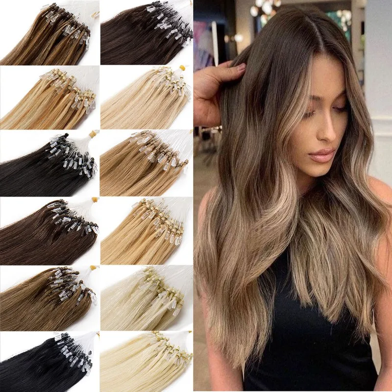 Estensioni dell'anello micro loop dritto al 100% per capelli umani Anelli piccoli di trama per un facile applicazione gratuita di danni