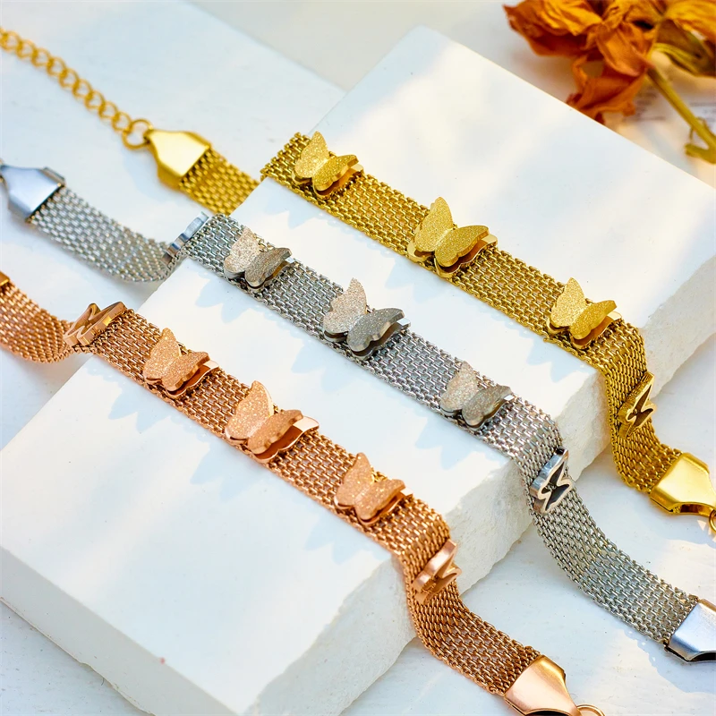 316 Stainless Steel Butterfly Heart Belt Twist Multilayer Chain Bracelet For Women Jewelry Party Gifts Bijoux Pulsera MEYRROYU stainless steel bracelet