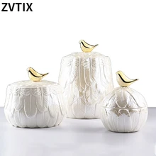 

Creative White Feather Storage Jar With Golden Bird Lid Candy Spices Jar Ceramic Craft Home Living Room Table Decor Kitchen Jar