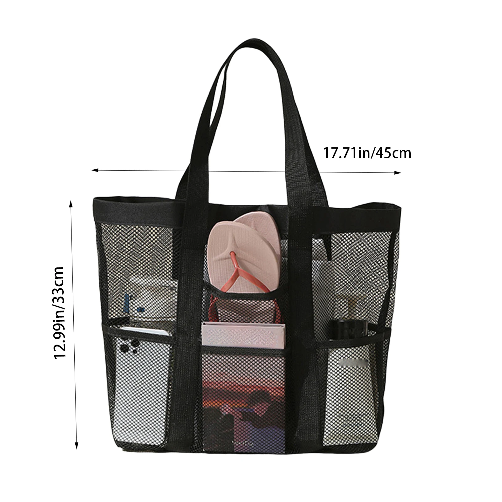 Mesh Beach Bag Large Capacity Hand-held Nylon Mesh Beach Supplies Storage Bag for Women Mother Vacation Use