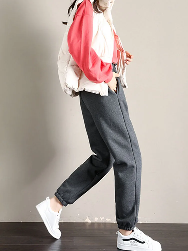 Winter Warm Trousers Women Casual Sports Fleece Thick Pants Solid Color Basic Y2k Cargo Pants Warm Sweatpants for Woman 2022 New