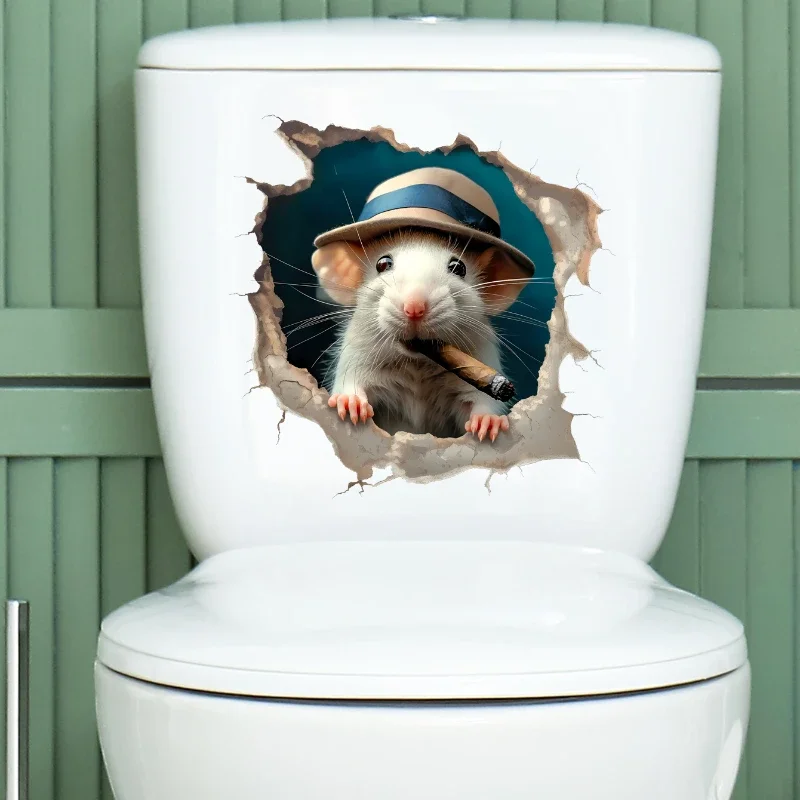 Funny 3D Stickers Mouse Hole Kawaii Toilet Stickers Waterproof Bathroom Toilet Lid Vinyl Decals Self-adhesive Home Decoration